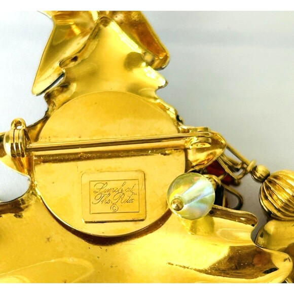 Lunch At The Ritz LATR Christmas Tree Brooch Enamel Rhinestone Pin Pendant - Picture 4 of 4